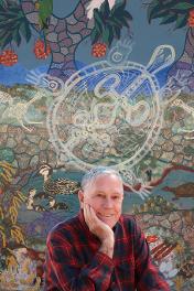 Bill Day celebrates his 80th birthday at New Norcia on 11-11-2020 in front of the Kambarang mural (Oct-Nov)